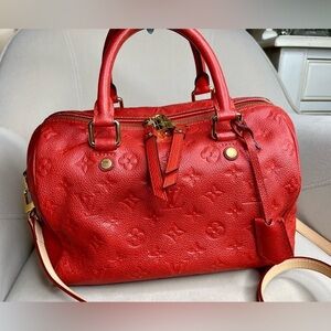 Louis Vuitton Empreinte Speedy Bandouliere 25 Purse Bag M40756 Red Monogram